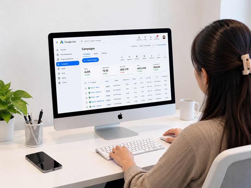Digital marketing company in Dubai: Google Ads campaign dashboard managed