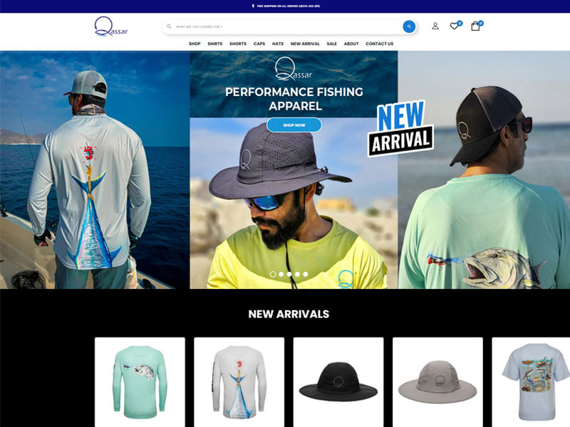 Ecommerce website design in Dubai: Qassar fishing apparel online store